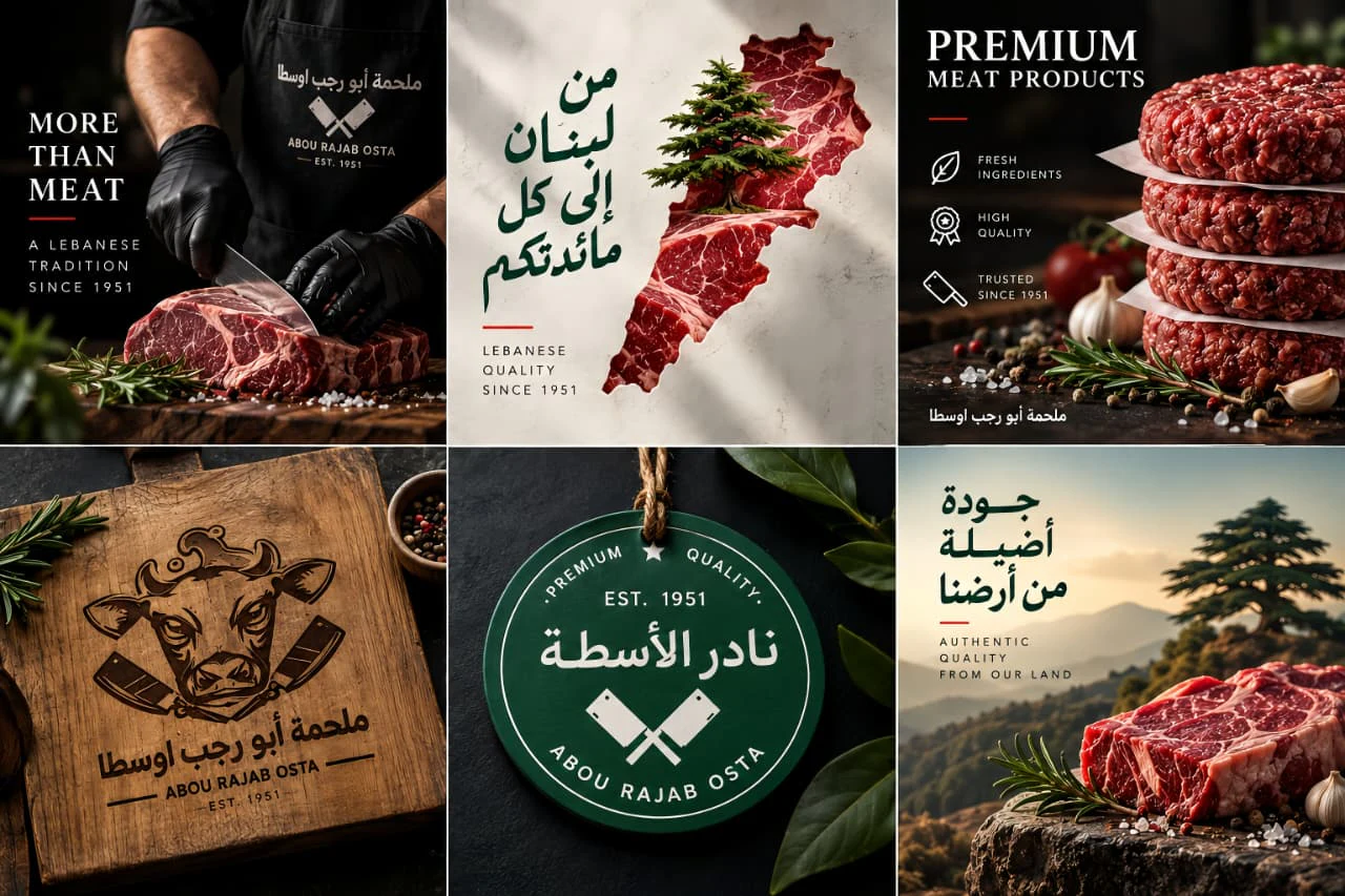 لوحة من الهوية البصرية المعتمدة لمؤسسة تصنيع اللحوم